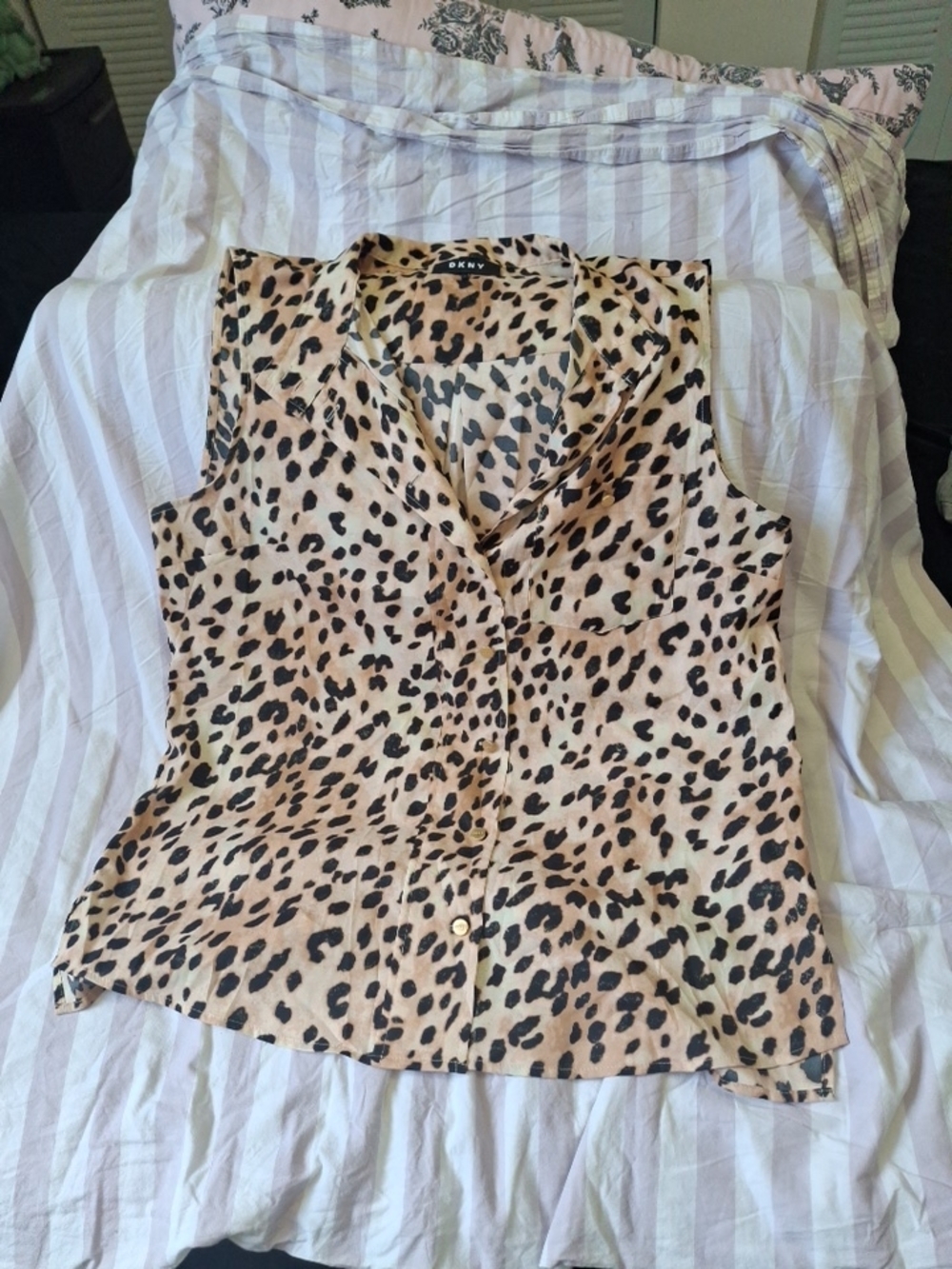 DKNY Women's Leopard Print Sleeveless Button-Front Camisole - Tan/Black